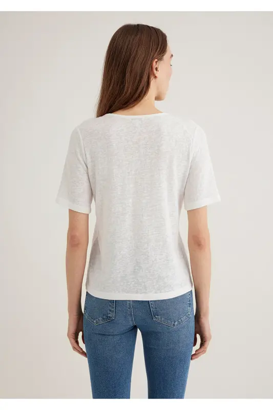 Lace Detailed V-Neck White T-Shirt Regular Fit / N - 4