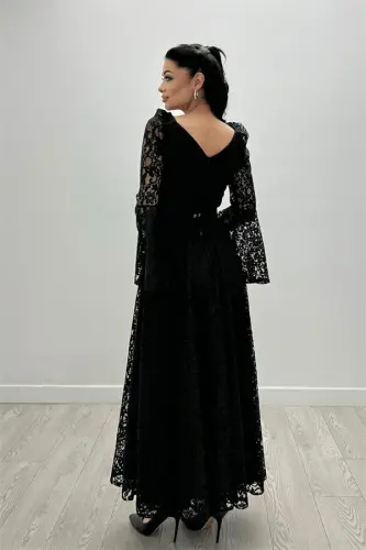 Lace Fabric Sleeves with Ruffle Detail - BLACK - 5