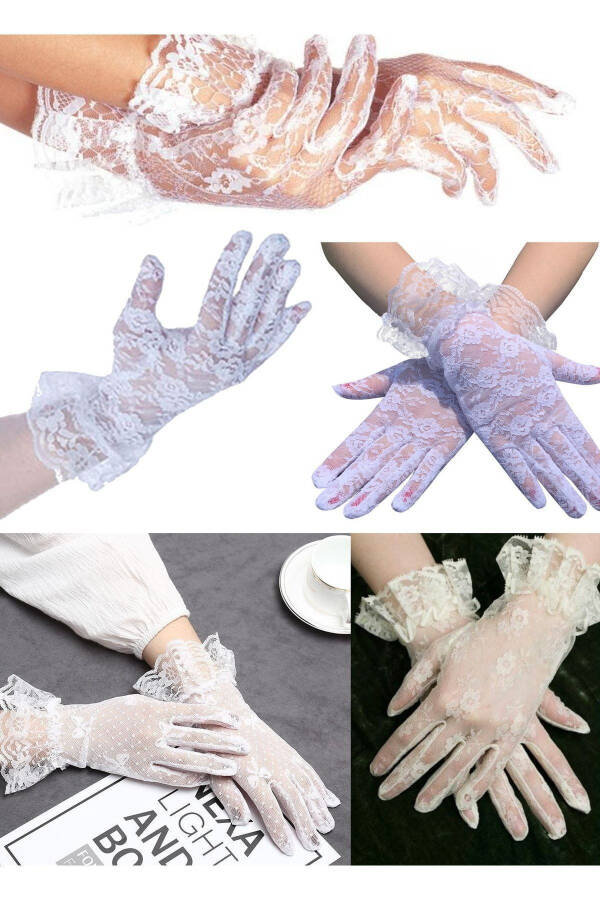 Lace Gloves Bridal Gloves Party Elegant Gloves Wedding Dress Accessory Women Flower Lace White Short - 3