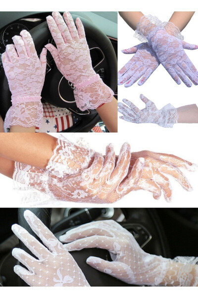 Lace Gloves Bridal Gloves Party Elegant Gloves Wedding Dress Accessory Women Flower Lace White Short - 4