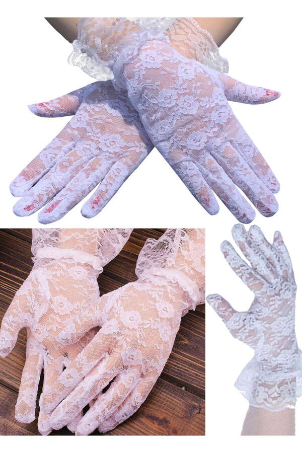 Lace Gloves Bridal Gloves Party Elegant Gloves Wedding Dress Accessory Women Flower Lace White Short - 5