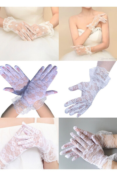 Lace Gloves Bridal Gloves Party Elegant Gloves Wedding Dress Accessory Women Flower Lace White Short - 6