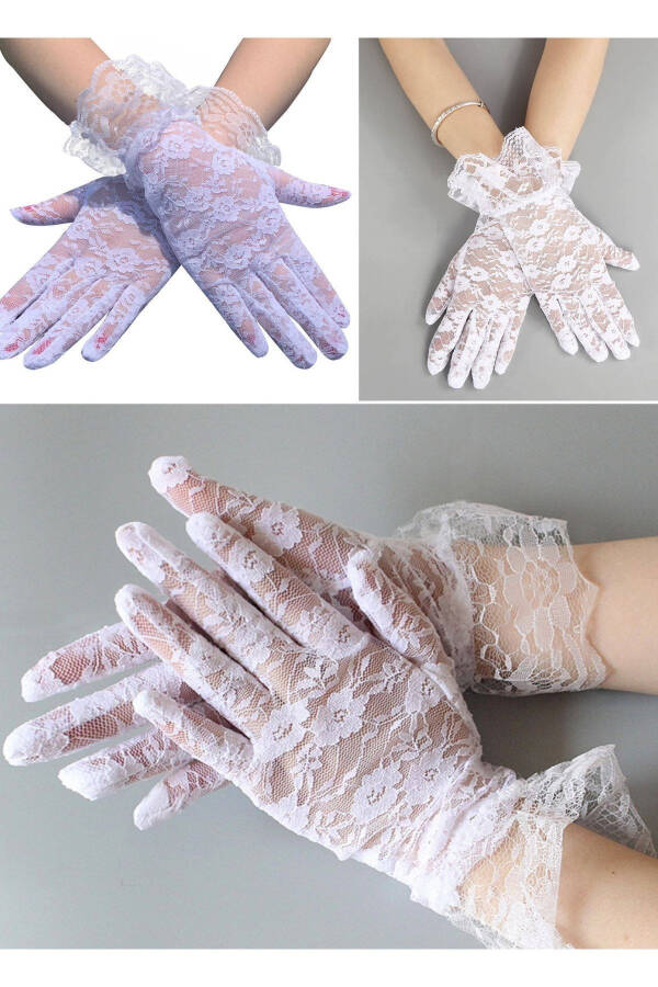 Lace Gloves Bridal Gloves Party Elegant Gloves Wedding Dress Accessory Women Flower Lace White Short - 8