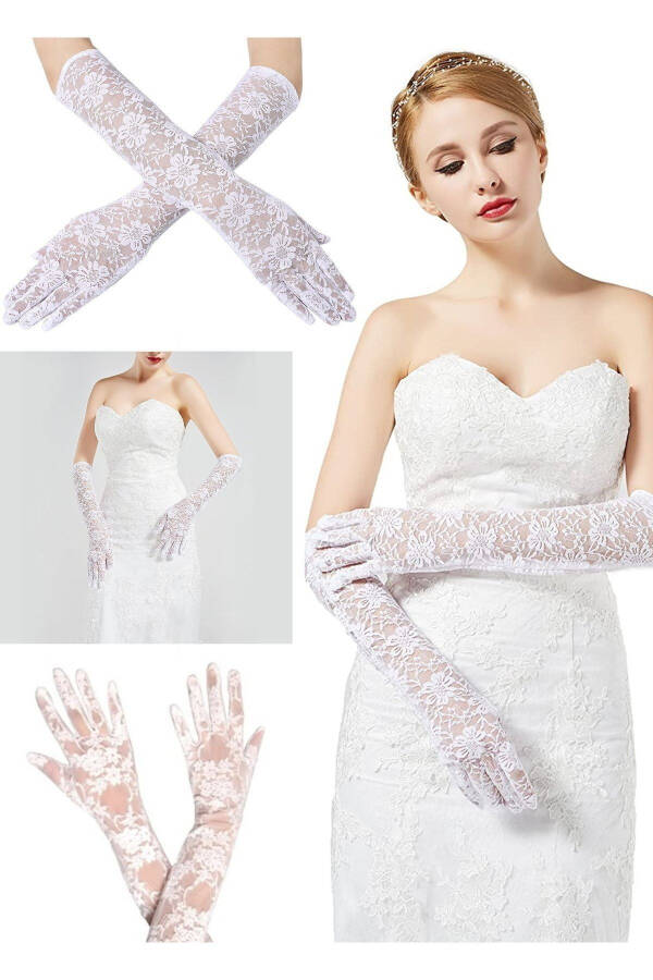 Lace Gloves Medium Size Bridal Gloves Party Elegant Gloves Wedding Dress Accessory Women Flower Lace - 3