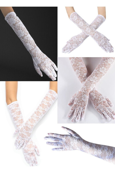 Lace Gloves Medium Size Bridal Gloves Party Elegant Gloves Wedding Dress Accessory Women Flower Lace - 4