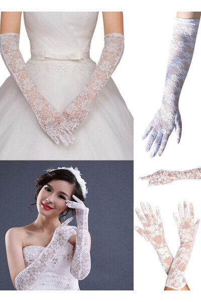 Lace Gloves Medium Size Bridal Gloves Party Elegant Gloves Wedding Dress Accessory Women Flower Lace - 5