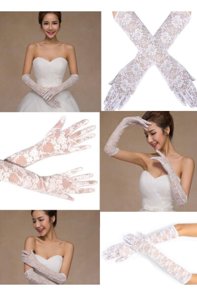 Lace Gloves Medium Size Bridal Gloves Party Elegant Gloves Wedding Dress Accessory Women Flower Lace - 6