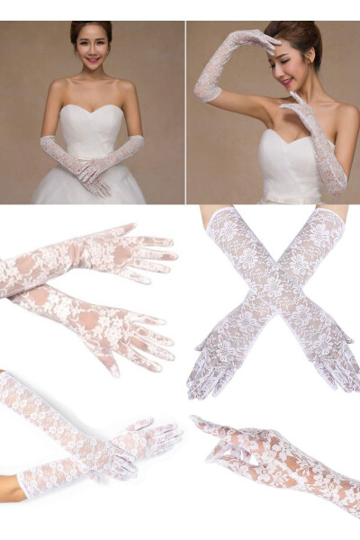 Lace Gloves Medium Size Bridal Gloves Party Elegant Gloves Wedding Dress Accessory Women Flower Lace - 7