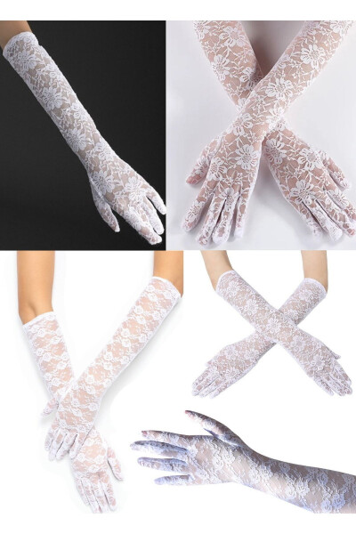 Lace Gloves Medium Size Bridal Gloves Party Elegant Gloves Wedding Dress Accessory Women Flower Lace - 8