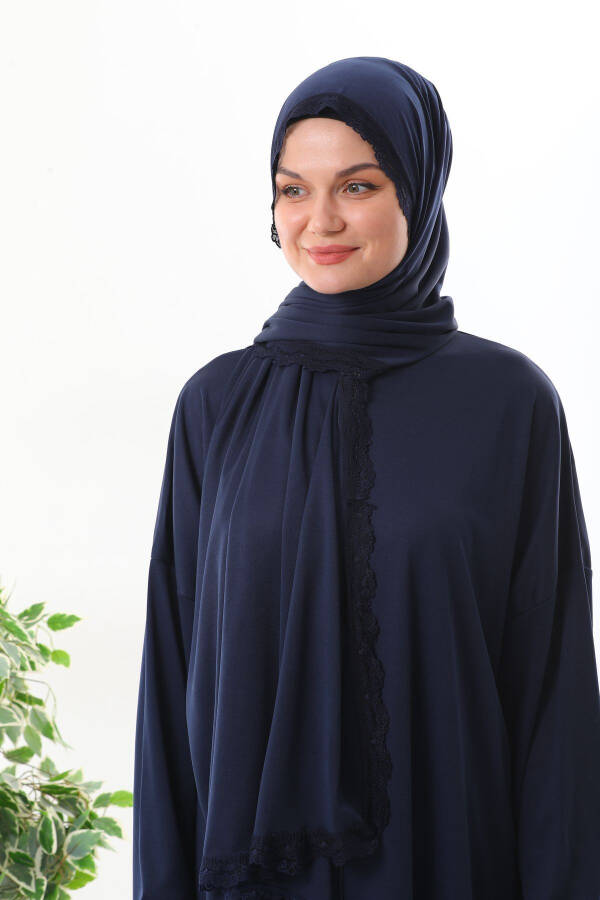 Lace headscarf, zippered and elasticated prayer dress - 1