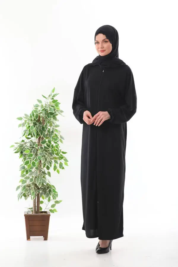 Lace headscarf, zippered wrists, non-slip prayer dress with elastic cuffs. - 2