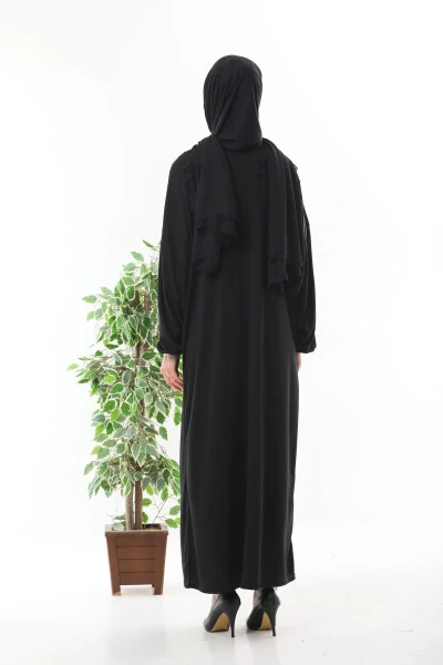 Lace headscarf, zippered wrists, non-slip prayer dress with elastic cuffs. - 3