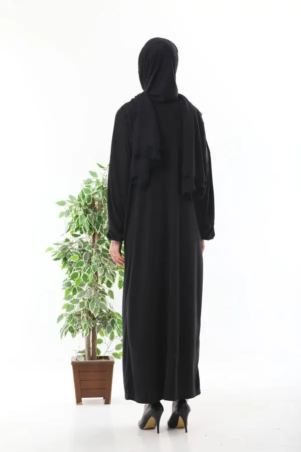 Lace headscarf, zippered wrists, non-slip prayer dress with elastic cuffs. - 3