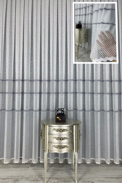 Lace Knit Sheer Pleated, Single Panel Tulle Curtain - Gray - Modazone (1)