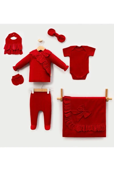 Lace Knitted Baby Girl Newborn 7 Pieces Blanket Hospital Discharge Bodysuit Set - Modazone (1)