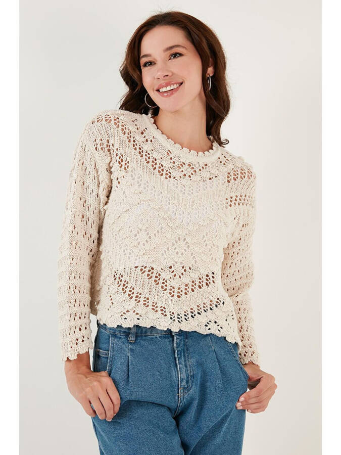 Lace Knitted Cardigan with Boat Neck 6071511 - 7