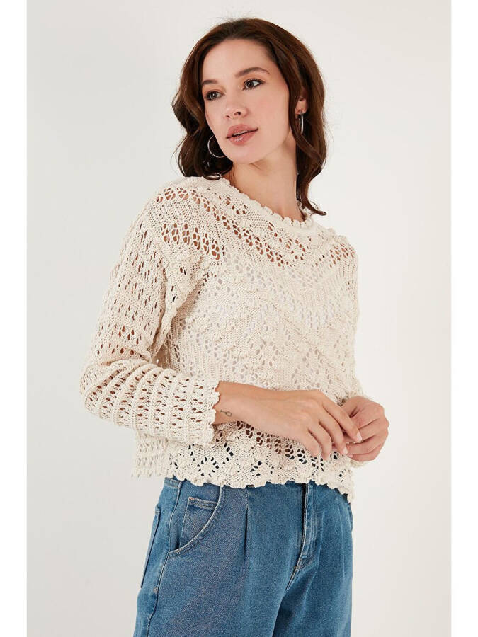 Lace Knitted Cardigan with Boat Neck 6071511 - 8