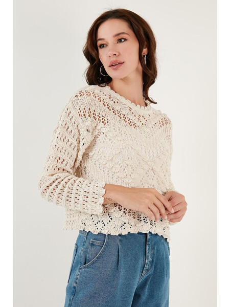 Lace Knitted Cardigan with Boat Neck 6071511 - 3