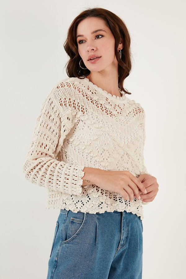 Lace Knitted Cardigan with Boat Neck 6071511 - 13