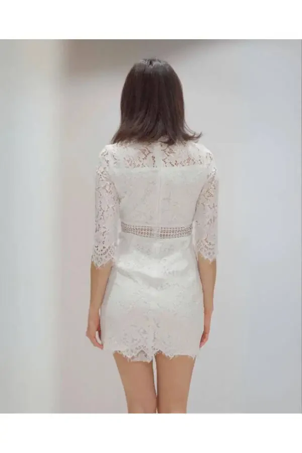 Lace Lined Long Sleeve Mini Dress 27956 - 2