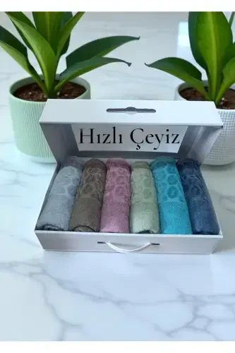 Lace Satin Embroidered Pattern Boxed Luxury Dowry 50x30 6-Piece Hand Face Towel Set-multiple - 3