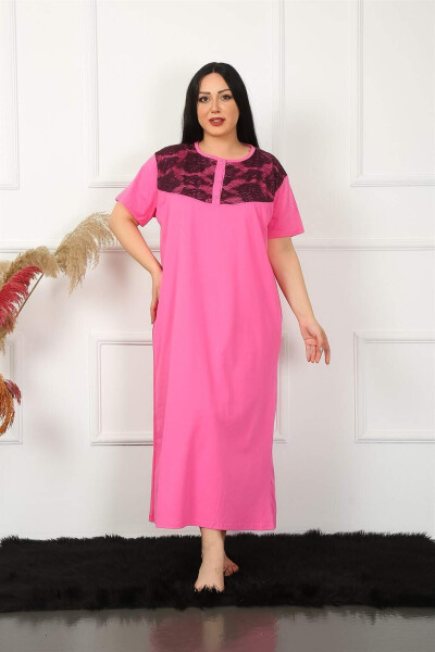 Lace Short Sleeve Fuchsia Maternity Nightgown 1348 - 1