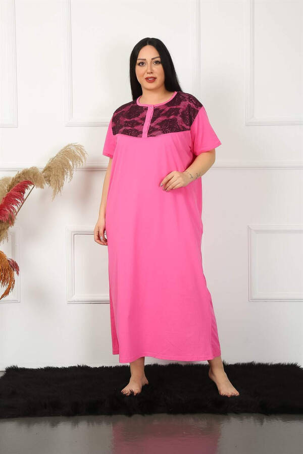 Lace Short Sleeve Fuchsia Maternity Nightgown 1348 - 9