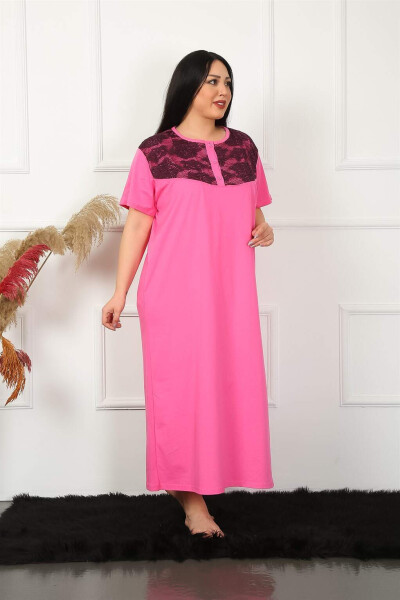 Lace Short Sleeve Fuchsia Maternity Nightgown 1348 - 10