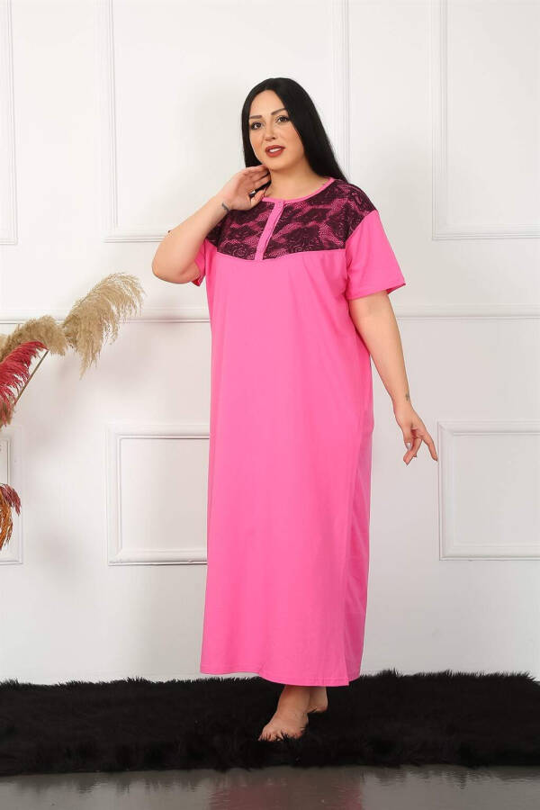 Lace Short Sleeve Fuchsia Maternity Nightgown 1348 - 11