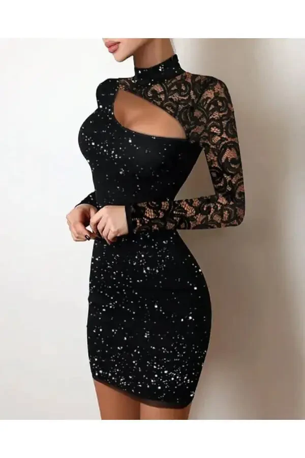 Lace-Sleeved Sequin Nightgown - 1