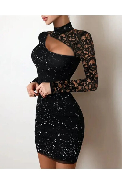 Lace-Sleeved Sequin Nightgown - 4
