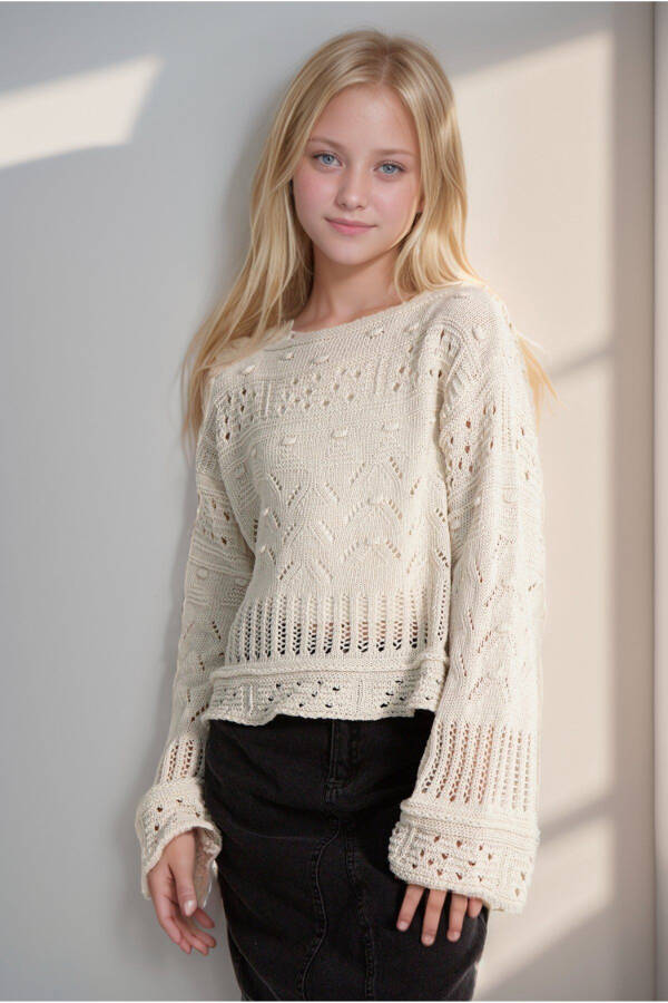 Lace Spanish Sleeve Knitted Girl's Sweater - 1