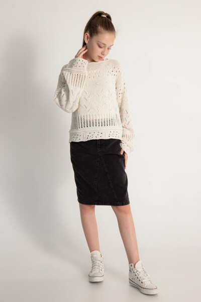 Lace Spanish Sleeve Knitted Girl's Sweater - 3