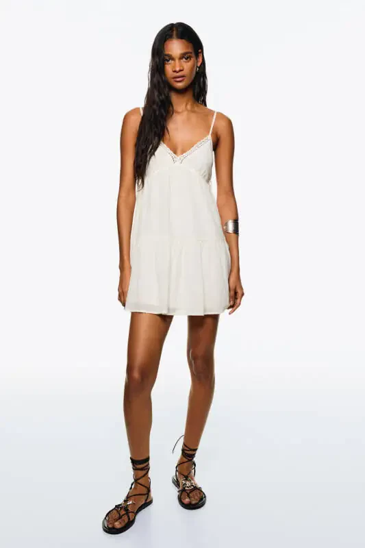 Lace-trimmed textured mini dress - 4
