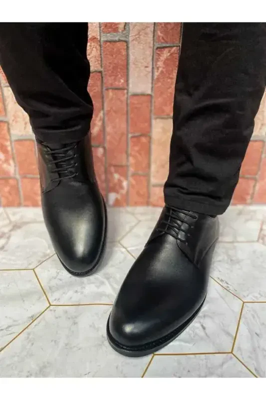 Lace-up Genuine Leather Groom Shoes Plus Size-Black Antique - 1