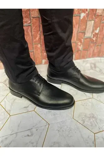 Lace-up Genuine Leather Groom Shoes Plus Size-Black Floater - 2