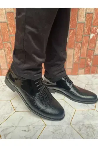 Lace-up Genuine Leather Groom Shoes Plus Size-Black Grain - 1