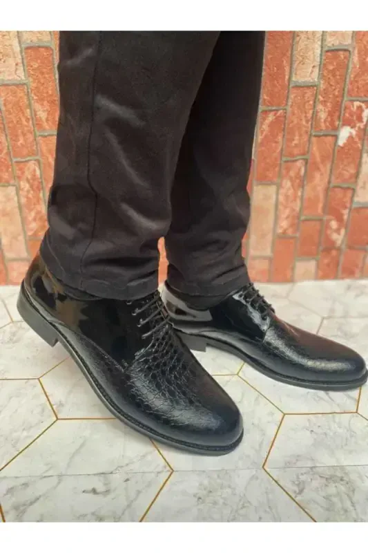 Lace-up Genuine Leather Groom Shoes Plus Size-Black Grain - 1