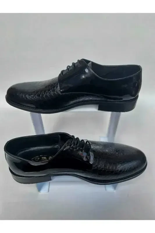 Lace-up Genuine Leather Groom Shoes Plus Size-Black Grain - 2