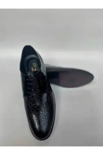 Lace-up Genuine Leather Groom Shoes Plus Size-Black Grain - 3