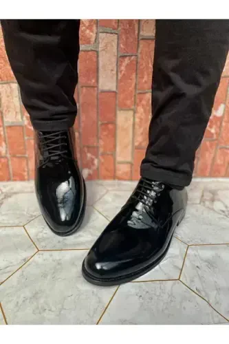 Lace-up Genuine Leather Groom Shoes Plus Size-Black Patent Leather - 1