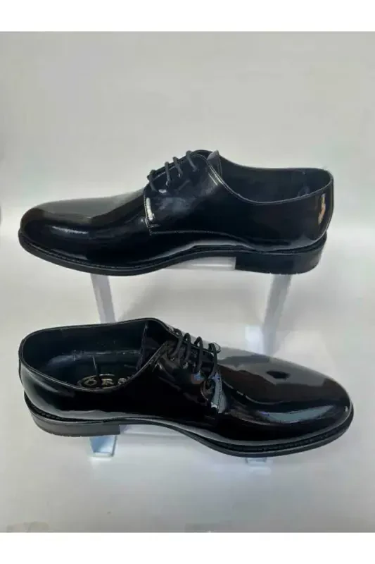 Lace-up Genuine Leather Groom Shoes Plus Size-Black Patent Leather - 3