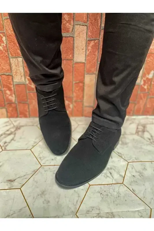 Lace-up Genuine Leather Groom Shoes Plus Size-Black Suede - UZR