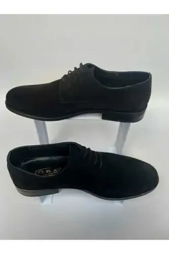 Lace-up Genuine Leather Groom Shoes Plus Size-Black Suede - 3
