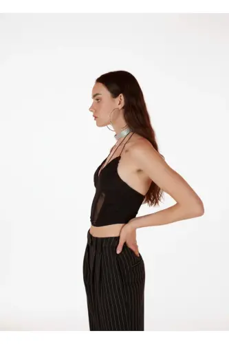 Lace-up Tulle Sasha Blouse Black - 4
