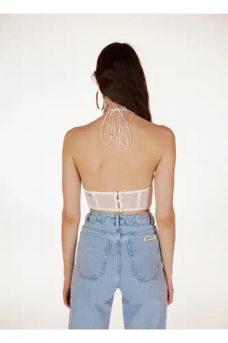 Lace-Up Tulle Sasha Blouse White-White - 3