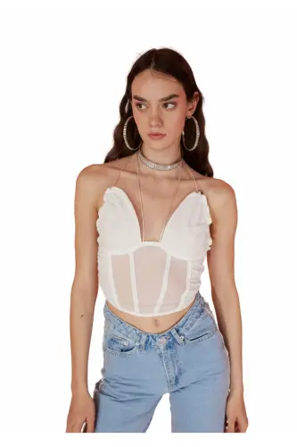 Lace-Up Tulle Sasha Blouse White-White - 4