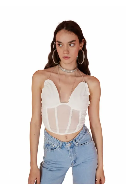 Lace-Up Tulle Sasha Blouse White-White - 4