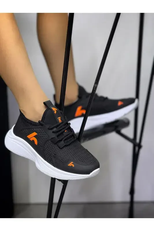 Lace-up Unisex Kids' Sports Shoe-Black-Orange-Black - HOMIRO