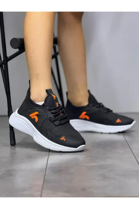Lace-up Unisex Kids' Sports Shoe-Black-Orange-Black - 2